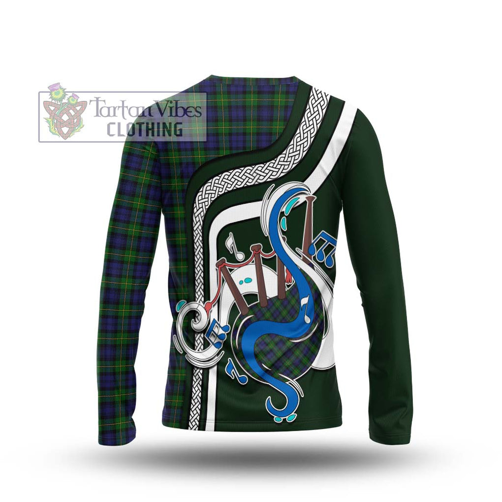 Tartan Vibes Clothing Gordon Tartan Long Sleeve T-Shirt with Epic Bagpipe Style