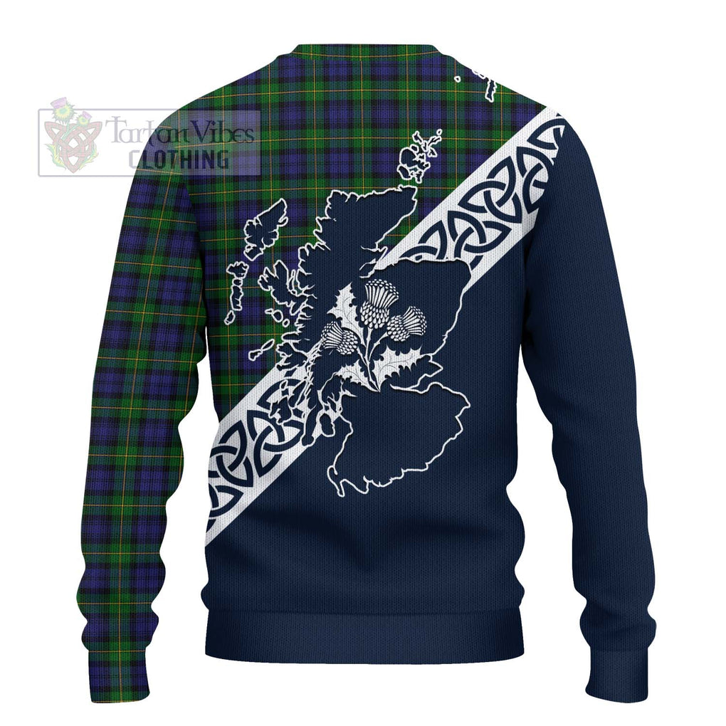 Tartan Vibes Clothing Gordon Tartan Knitted Sweater Featuring Thistle and Scotland Map