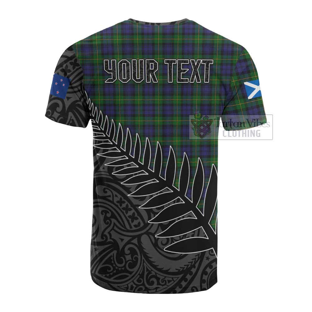 Tartan Vibes Clothing Gordon Crest Tartan Cotton T-shirt with New Zealand Silver Fern Half Style