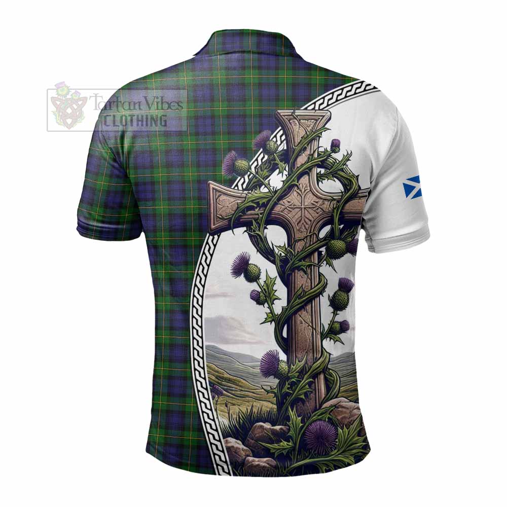 Tartan Vibes Clothing Gordon Tartan Polo Shirt with Family Crest and St. Andrew's Cross Accented by Thistle Vines