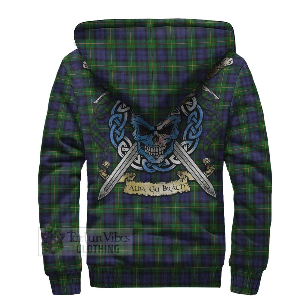 Tartan Vibes Clothing Gordon Tartan Sherpa Hoodie with Family Crest Celtic Skull Style