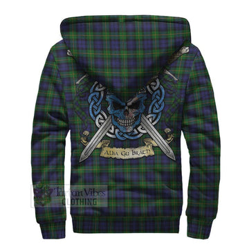 Gordon Tartan Sherpa Hoodie with Family Crest Celtic Skull Style