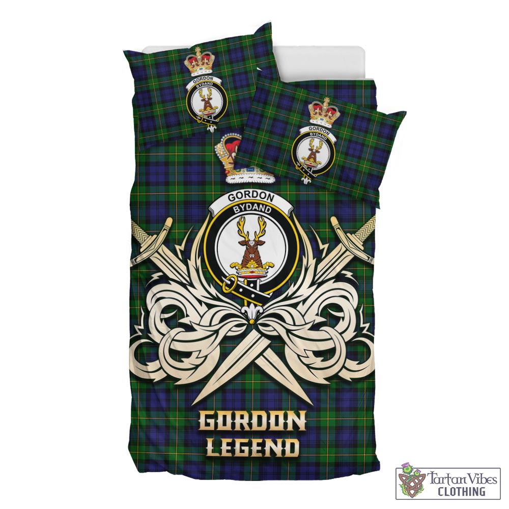 Tartan Vibes Clothing Gordon Tartan Bedding Set with Clan Crest and the Golden Sword of Courageous Legacy