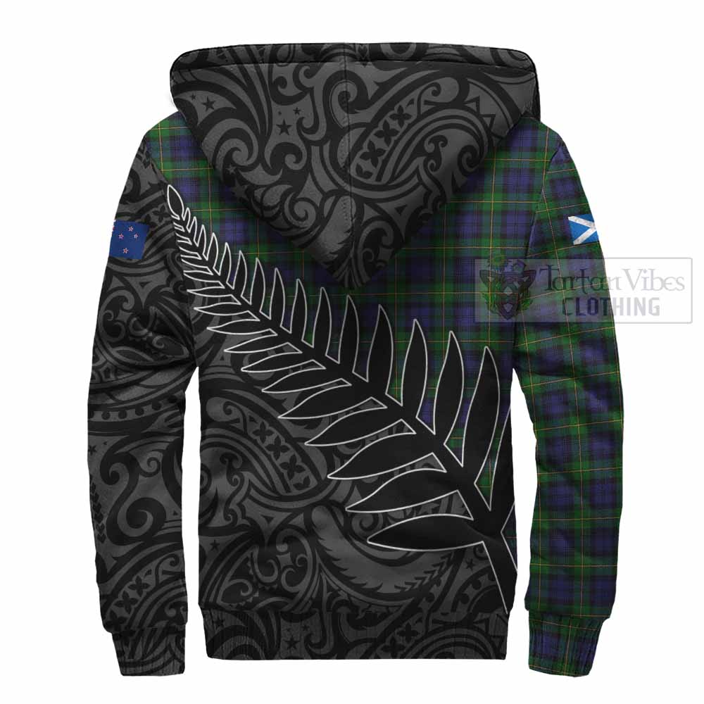 Tartan Vibes Clothing Gordon Crest Tartan Sherpa Hoodie with New Zealand Silver Fern Half Style