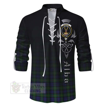 Gordon Tartan Ghillie Kilt Shirt Featuring Alba Gu Brath Family Crest Celtic Inspired