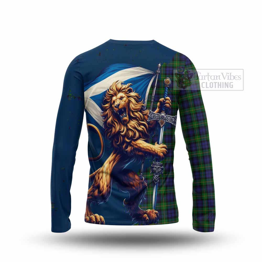 Tartan Vibes Clothing Gordon Tartan Family Crest Long Sleeve T-Shirt with Scottish Majestic Lion