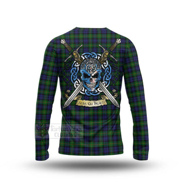 Gordon Tartan Long Sleeve T-Shirt with Family Crest Celtic Skull Style