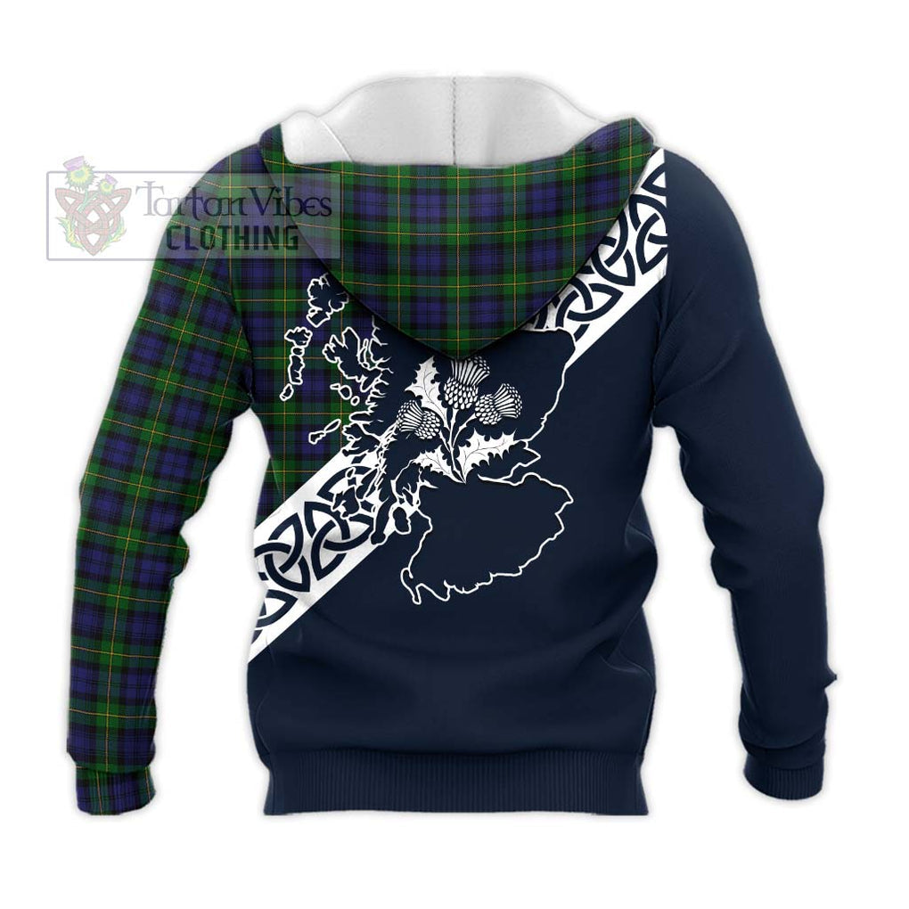 Tartan Vibes Clothing Gordon Tartan Knitted Hoodie Featuring Thistle and Scotland Map