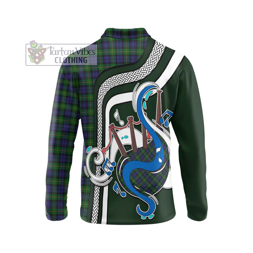 Tartan Vibes Clothing Gordon Tartan Long Sleeve Polo Shirt with Epic Bagpipe Style