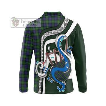 Gordon Tartan Long Sleeve Polo Shirt with Epic Bagpipe Style