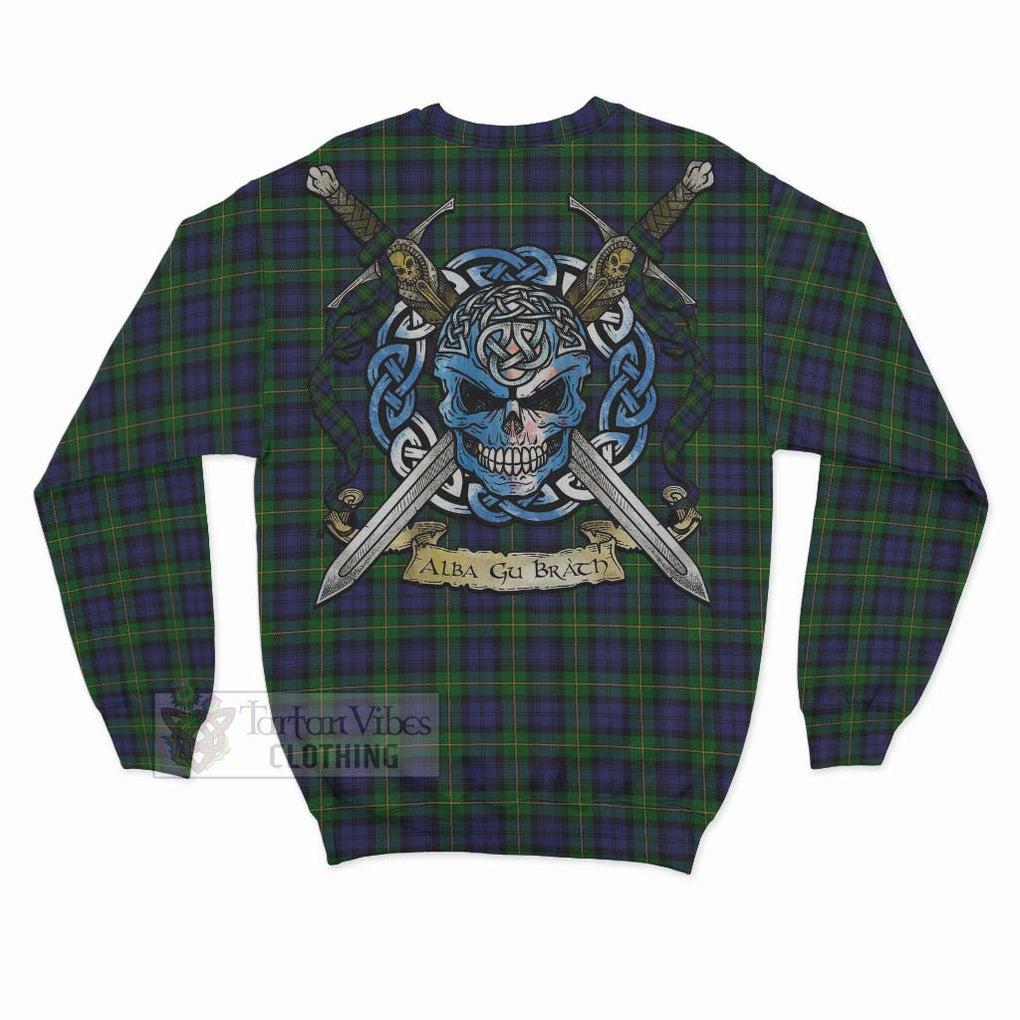 Tartan Vibes Clothing Gordon Tartan Sweatshirt with Family Crest Celtic Skull Style