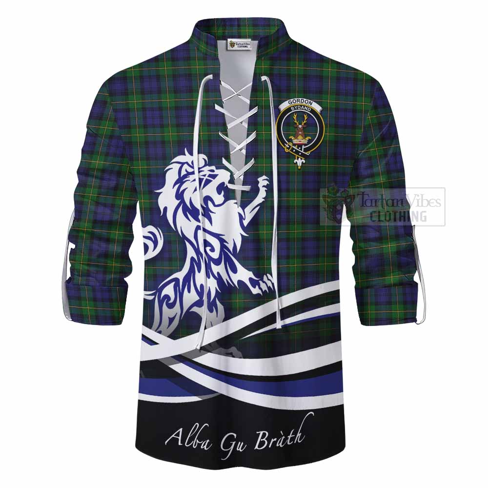 Tartan Vibes Clothing Gordon Tartan Ghillie Kilt Shirt with Alba Gu Brath Regal Lion Emblem