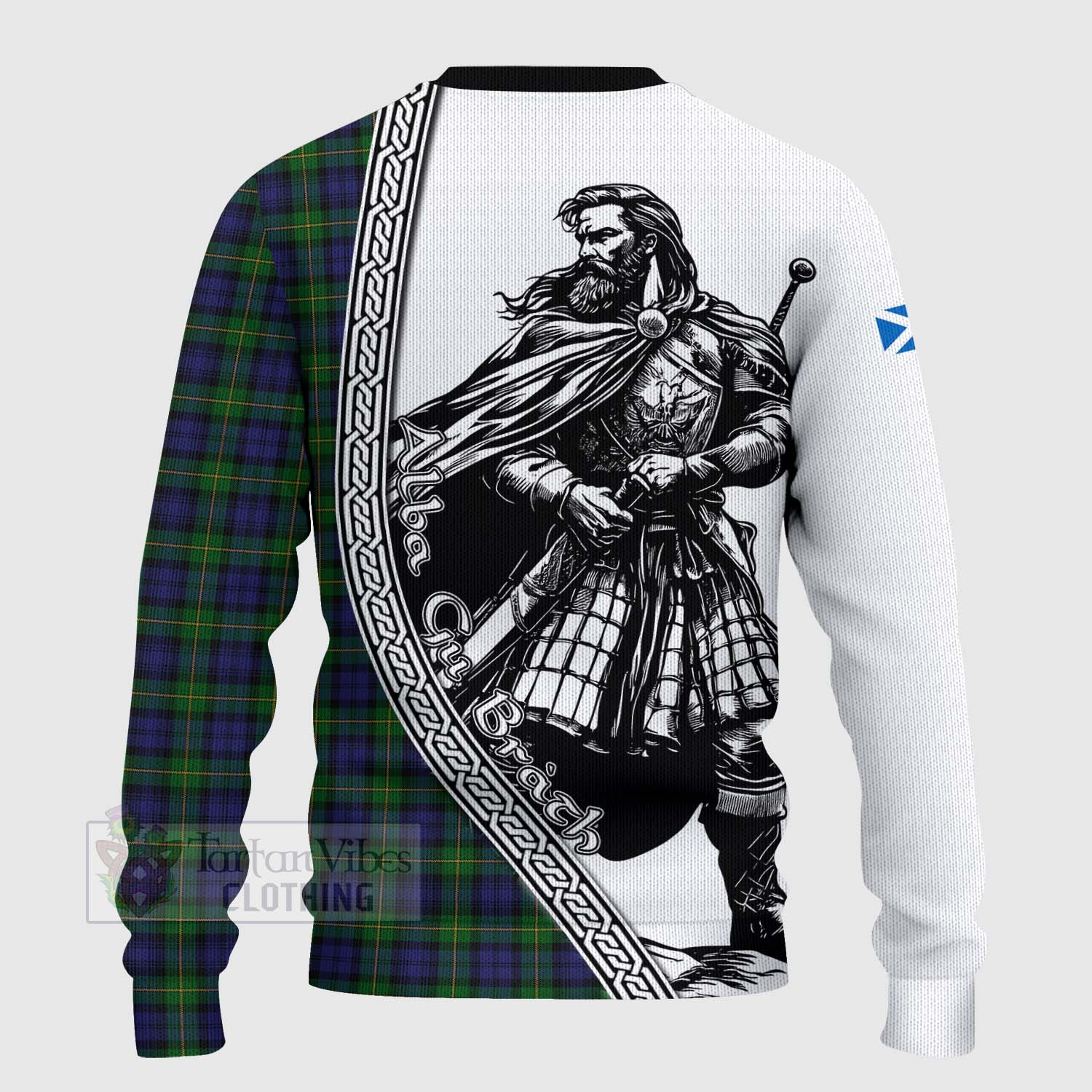 Tartan Vibes Clothing Gordon Tartan Clan Crest Knitted Sweater with Highlander Warrior Celtic Style