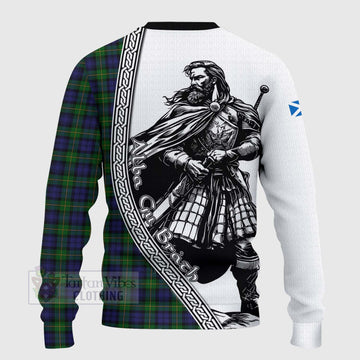 Gordon Tartan Clan Crest Knitted Sweater with Highlander Warrior Celtic Style