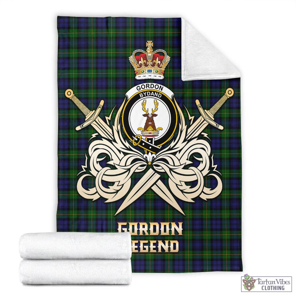 Tartan Vibes Clothing Gordon Tartan Blanket with Clan Crest and the Golden Sword of Courageous Legacy