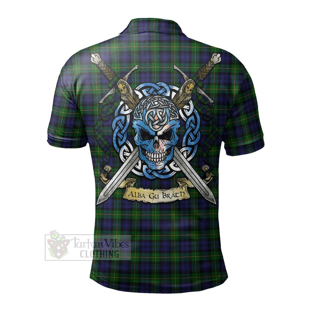 Tartan Vibes Clothing Gordon Tartan Polo Shirt with Family Crest Celtic Skull Style