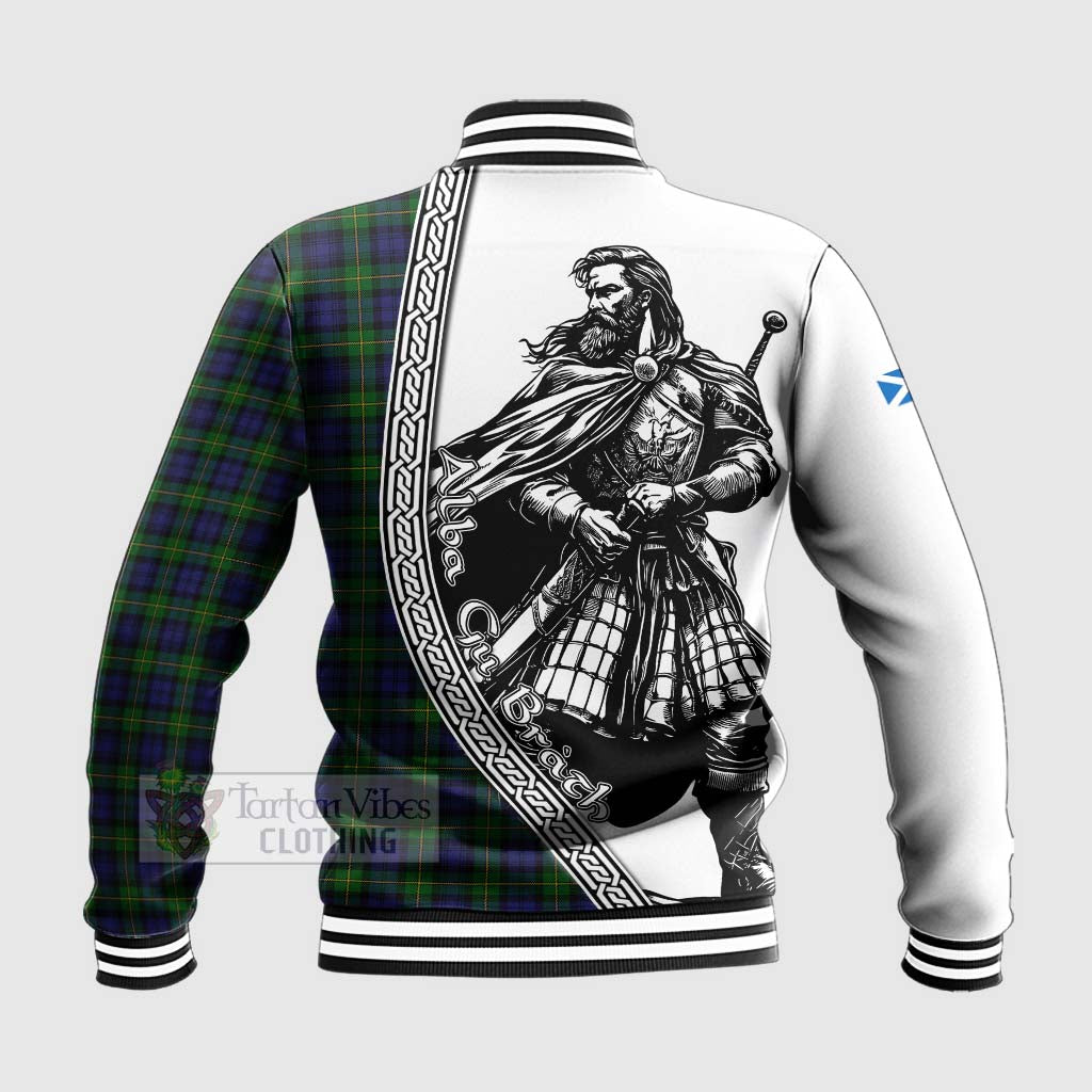 Tartan Vibes Clothing Gordon Tartan Clan Crest Baseball Jacket with Highlander Warrior Celtic Style