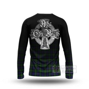 Gordon Tartan Long Sleeve T-Shirt Featuring Alba Gu Brath Family Crest Celtic Inspired