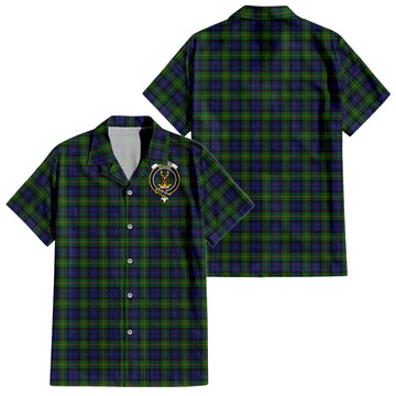 Gordon Tartan Short Sleeve Button Down Shirt with Family Crest