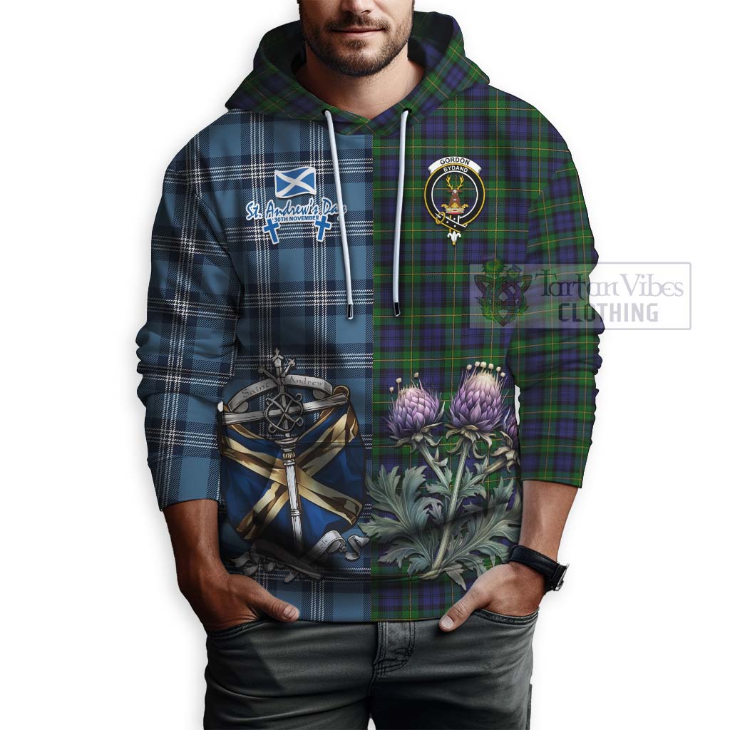 Tartan Vibes Clothing Gordon Tartan Hoodie Happy St. Andrew's Day Half Tartan Style