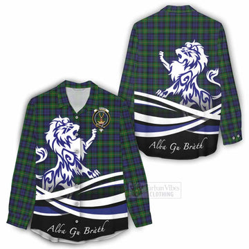 Gordon Tartan Women's Casual Shirt with Alba Gu Brath Regal Lion Emblem