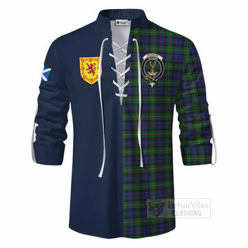 Gordon Tartan Ghillie Kilt Shirt Alba with Scottish Lion Royal Arm Half Style