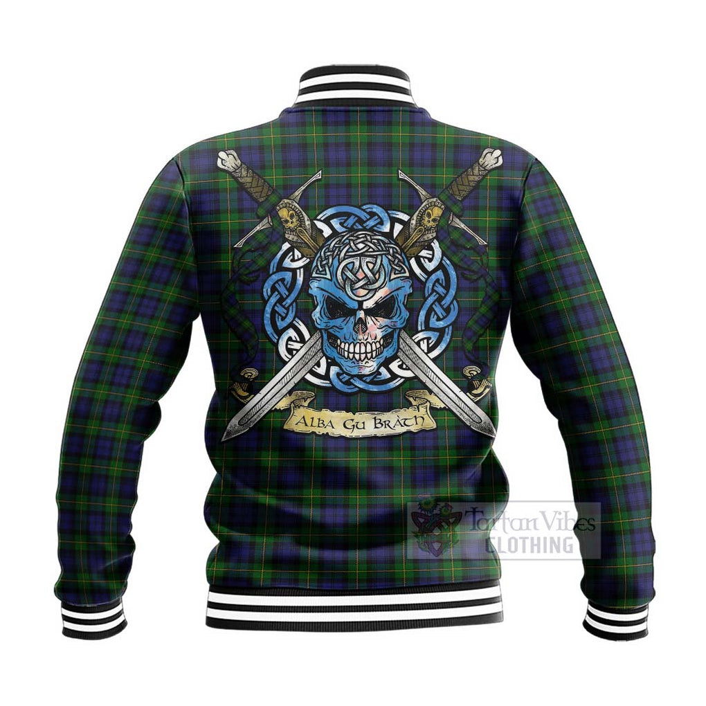 Tartan Vibes Clothing Gordon Tartan Baseball Jacket with Family Crest Celtic Skull Style