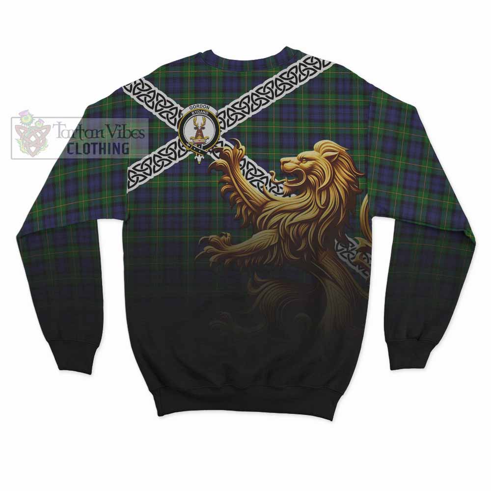 Gordon Crest Tartan Sweatshirt with Golden Lion Emblem Celtic Style - Tartan Vibes Clothing