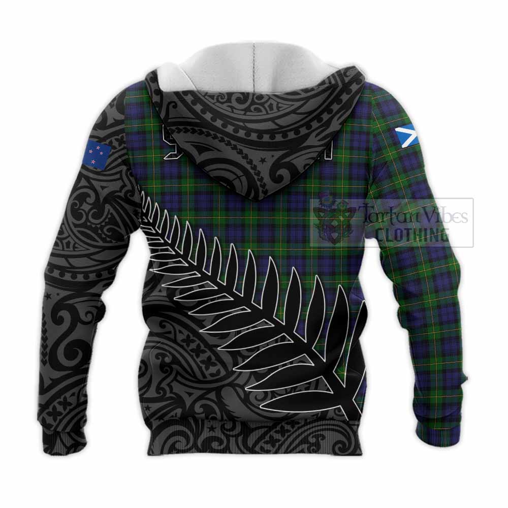 Tartan Vibes Clothing Gordon Crest Tartan Knitted Hoodie with New Zealand Silver Fern Half Style