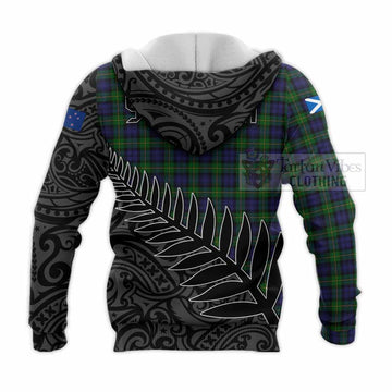 Gordon Crest Tartan Knitted Hoodie with New Zealand Silver Fern Half Style