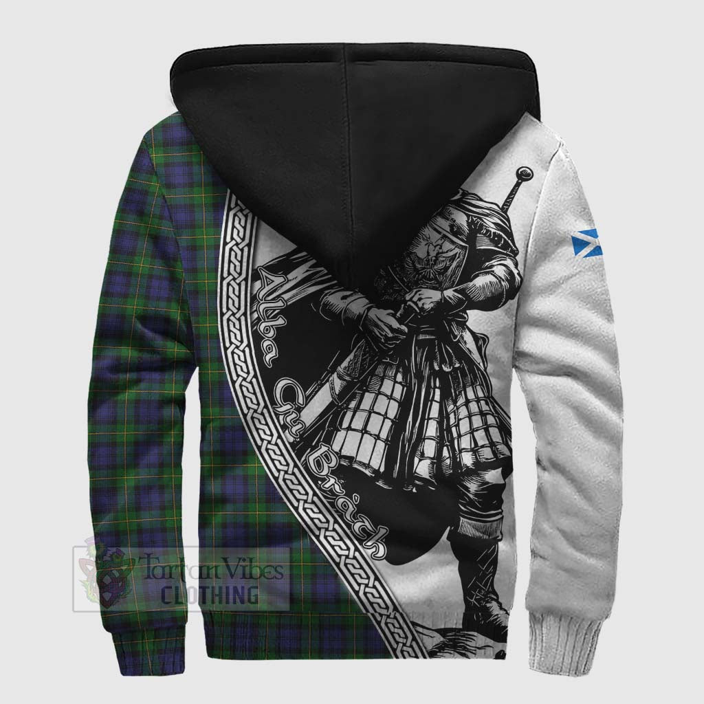 Tartan Vibes Clothing Gordon Tartan Clan Crest Sherpa Hoodie with Highlander Warrior Celtic Style