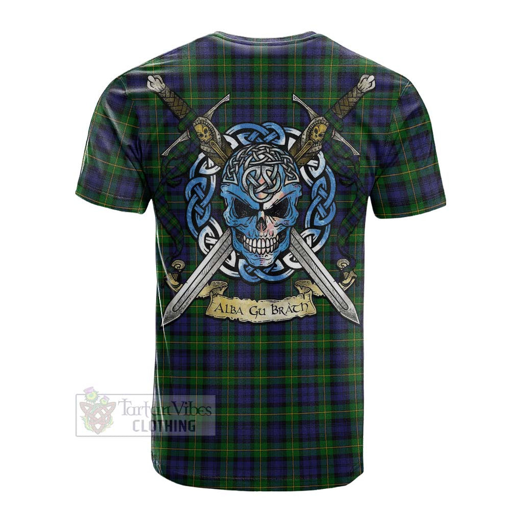 Tartan Vibes Clothing Gordon Tartan Cotton T-shirt with Family Crest Celtic Skull Style