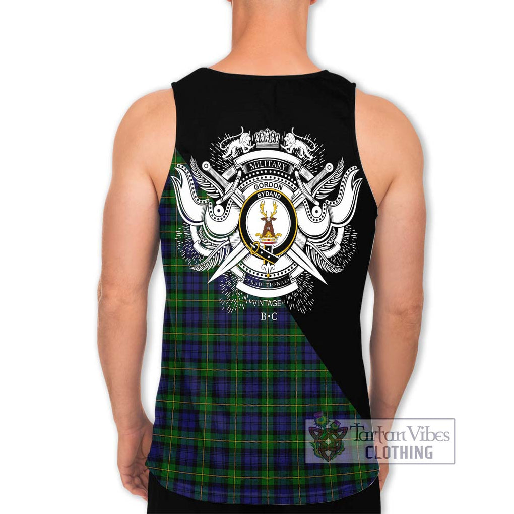 Gordon Tartan Men's Tank Top with Family Crest and Military Logo Style - Tartanvibesclothing Shop