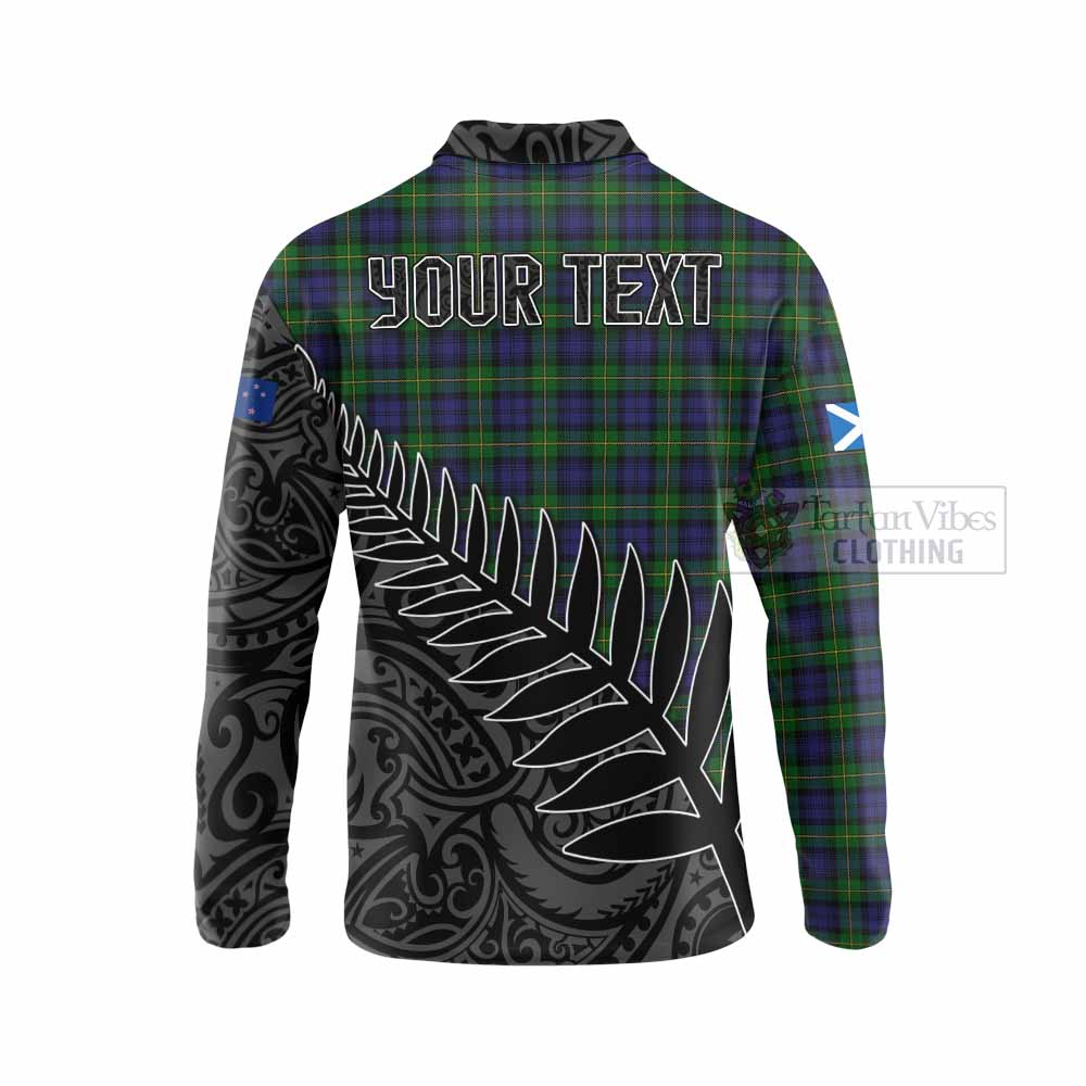 Tartan Vibes Clothing Gordon Crest Tartan Long Sleeve Polo Shirt with New Zealand Silver Fern Half Style