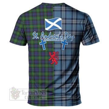 Gordon Tartan T-Shirt Happy St. Andrew's Day Half Tartan Style