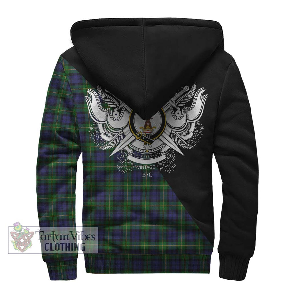 Gordon Tartan Sherpa Hoodie with Family Crest and Military Logo Style - Tartanvibesclothing Shop