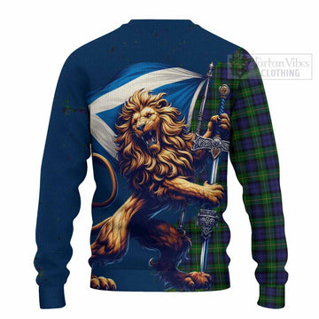 Gordon Tartan Family Crest Knitted Sweater with Scottish Majestic Lion