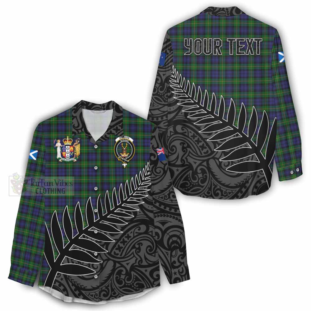 Tartan Vibes Clothing Gordon Crest Tartan Women's Casual Shirt with New Zealand Silver Fern Half Style