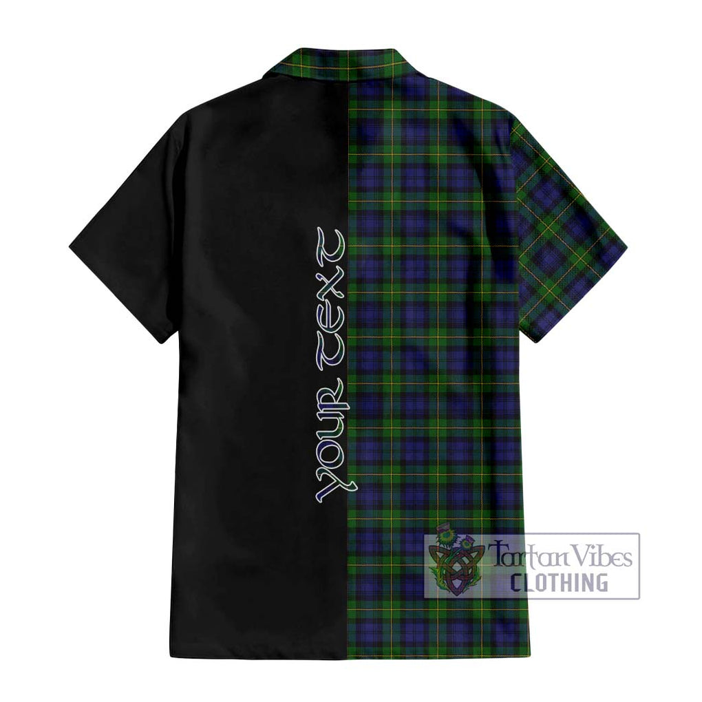 Gordon Tartan Short Sleeve Button Shirt with Family Crest and Half Of Me Style - Tartanvibesclothing Shop