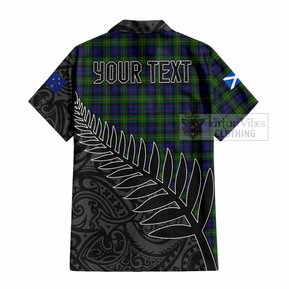 Tartan Vibes Clothing Gordon Crest Tartan Short Sleeve Button Shirt with New Zealand Silver Fern Half Style