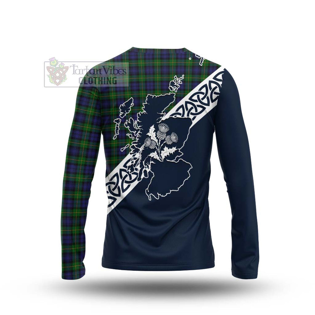 Tartan Vibes Clothing Gordon Tartan Long Sleeve T-Shirt Featuring Thistle and Scotland Map