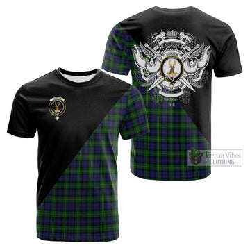 Gordon Tartan Cotton T-shirt with Family Crest and Military Logo Style