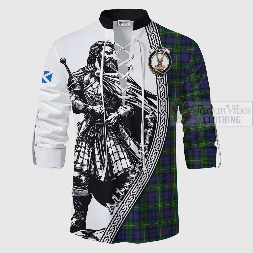 Tartan Vibes Clothing Gordon Tartan Clan Crest Ghillie Kilt Shirt with Highlander Warrior Celtic Style