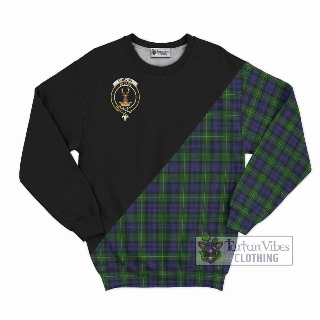 Gordon Tartan Sweatshirt with Family Crest and Military Logo Style - Tartanvibesclothing Shop