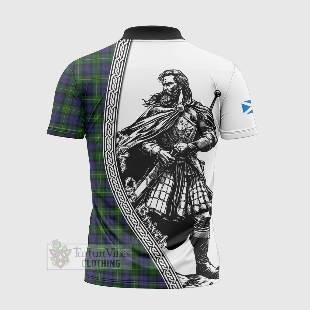 Tartan Vibes Clothing Gordon Tartan Clan Crest Zipper Polo Shirt with Highlander Warrior Celtic Style