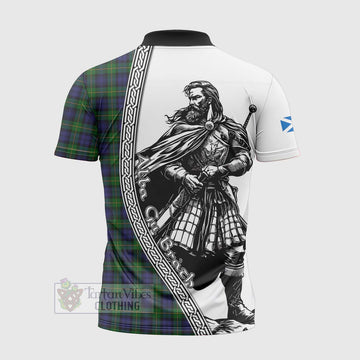 Gordon Tartan Clan Crest Zipper Polo Shirt with Highlander Warrior Celtic Style