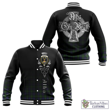 Gordon Tartan Baseball Jacket Featuring Alba Gu Brath Family Crest Celtic Inspired