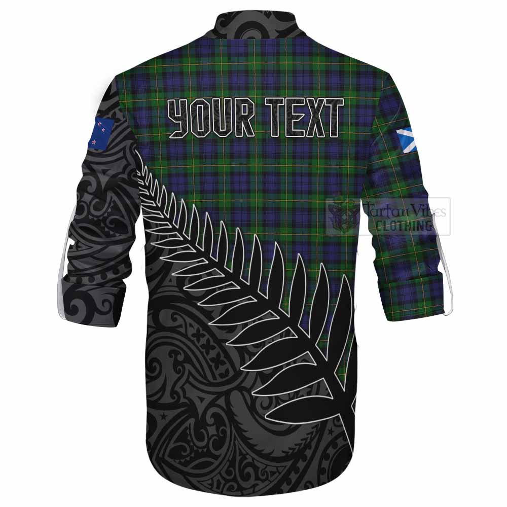 Tartan Vibes Clothing Gordon Crest Tartan Ghillie Kilt Shirt with New Zealand Silver Fern Half Style