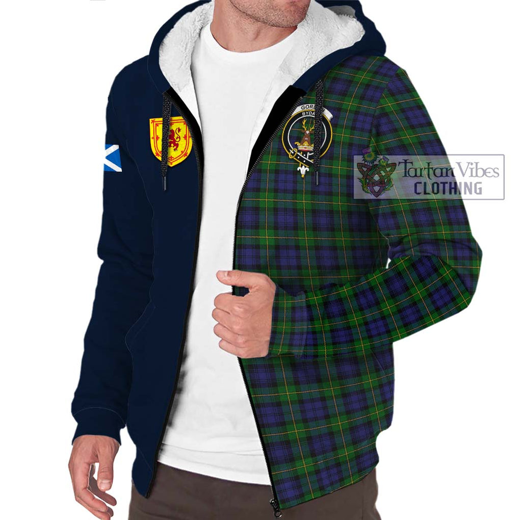 Tartan Vibes Clothing Gordon Tartan Sherpa Hoodie with Scottish Lion Royal Arm Half Style