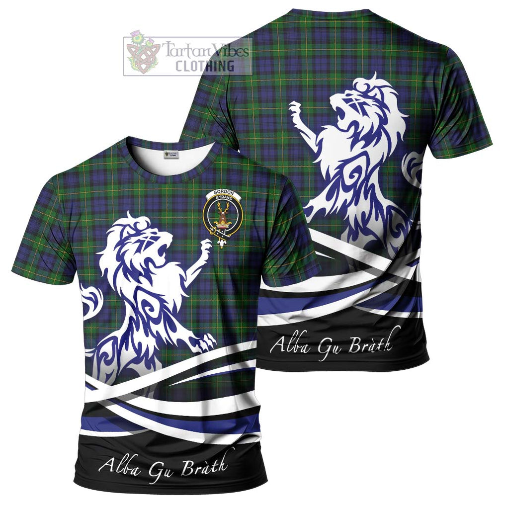 Tartan Vibes Clothing Gordon Tartan Cotton T-shirt with Alba Gu Brath Regal Lion Emblem